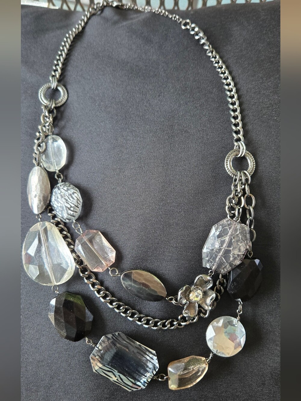 Statement Black and Clear Beaded Chain Necklace